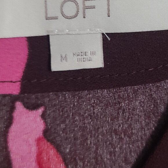 Ann Taylor Loft Cat Print Shift Dress Burgundy and Red EUC Size M - Picture 4 of 5